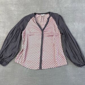 Boden Blouse Women’s 8 Pink Floral Button Front Puff Sleeve‎ Flowy Satin